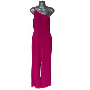 Crystal Sky Jumpsuit Fuchsia Pink One Shoulder Sleeveless Wide Leg Womens Medium